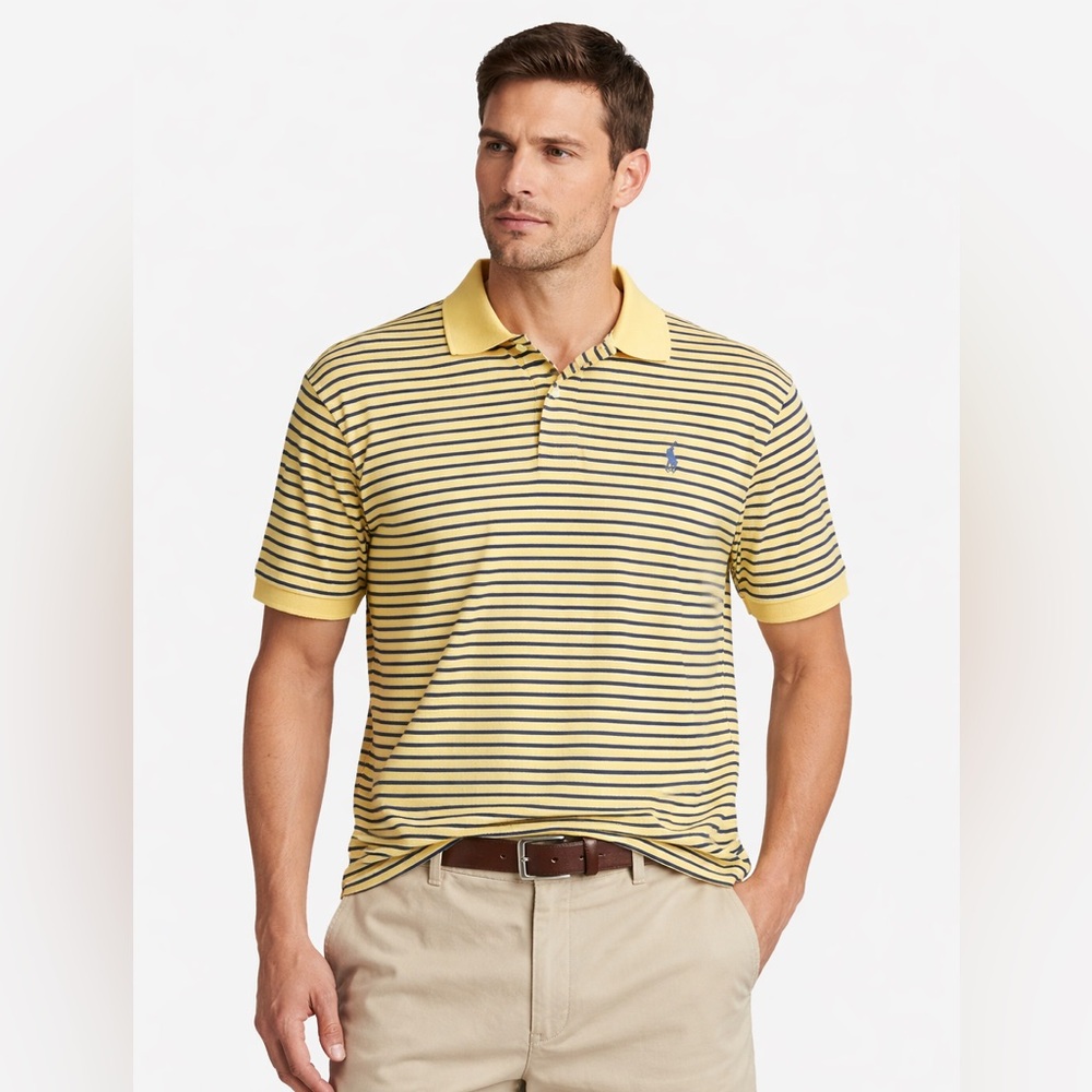 Polo Ralph Lauren Classic Fit XXL Yellow Navy Striped Cotton Jersey Polo